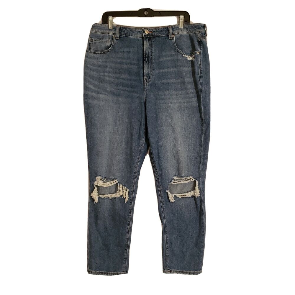 AMERICAN EAGLE JEANS WOMENS 18 COMFORT STRETCH WAIST BAND DISTRESSED BLUE DENIM